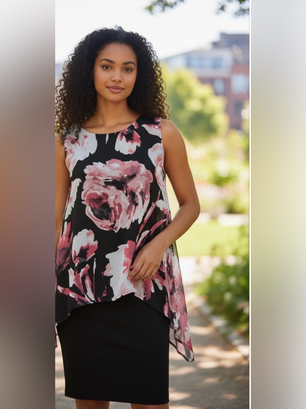 Sami & Jo Floral Asymmetrical Hem Sleeveless Blouse